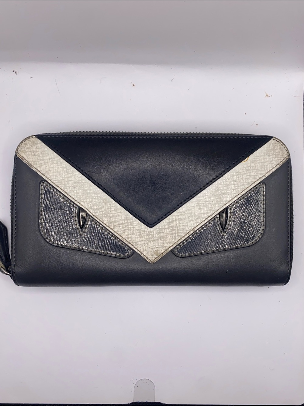 FENDI Monster Bugs Eye Round Zipper Long Wallet Leather